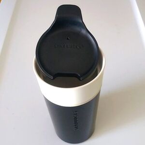 Starbucks White/Black Ceramic/Stainless Steel Travel Tumbler, 12 fl oz
